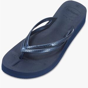 Havaianas Womens Wedge Sandal Navy Blue Thong Flip Flops Casual Outdoor 8.5